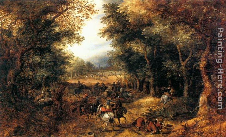 Forest Scene with Robbery painting - David Vinckbooms Forest Scene with Robbery art painting